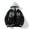 Hiver Baseball Veste Lettre Broderie Femmes Hommes Vintage Veste De Mode Hip Hop Varsity Manteau À Capuche Collège Couple Vêtements