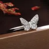 Cluster Rings CZ Butterfly For Women Shiny Rhinestone Silver Color Adjustable Female Jewelry Accessories GiftCluster