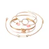 Cadeia de link 4pcs/conjunto de pulseiras geométricas de charme de cristal para mulheres Bulbões de cor Opal de cor de ouro