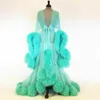 Casual Dresses Luxury Sexy Lace Night Robe Women Kimono Maxi Dress Gown Mesh Long Sleeve Fur Babydoll Party Sleepwear Nightgrown Robes