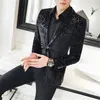 Black Velvet Flower Blazer Men Luxury Business Casual Blazer Hombre Suit Jacket Men Plus Size LJ201103