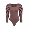 Women's Two Piece Pants Women's Autumn Arrivals Long Puff Sleeve Square Collar Knitted Bodysuits Women Romper 607Women's