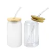 16oz Sublimation Mugs New Creative Sequins Glass Can shape Bottle with Lid and Straw Summer Drinkware Mason Jar Juice Cup