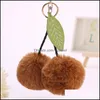 Keychains Fashion Accessories Cute Cherry Key Chain Pendant Leaf Keyring Faux Rabbit Fur Ball Pompom Fruit Women Bag Charms Dhhfx