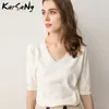 KarSany Half Sleeve Knitted Blouse Women Summer Ladies V-neck Blouses Blouse Knitted Womens Tops And Blouses Plus Size 220407