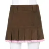 Jupes marron velours côtelé plissé femmes Vintage années 90 esthétique école fille Mini jupe dentelle ourlet mignon Kawaii jupes à linge