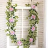 Flores decorativas Guirnaldas 1.8M Plantas de rosa de seda artificial Guirnalda Eucalipto falso Vides de peonía Colgando para la boda Mesa de casa Fiesta Garde