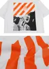 T-shirts de pólo masculino High Version Off Monroe Stripe Print de manga curta White Trendy Student Street Hip Hop Style OW