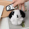 Nyckelringar Plush White Dog Real Keychain Söt Toy Puppy Bag Charm Pendant Jewelry Women Car Metal Key Ring Ornament Girl Gift