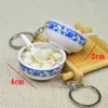 4cm Novelty Simulation Food Key Chains Party Favor Noodle Creative Keychain Chinese Blue and white porcelain Food Bowl Mini bag pendant