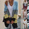 T-shirt da donna in maglia da donna cardigan in maglia aperto sul davanti manica lunga tinta unita maglione a righe tasche capispalla femminile ufficio streetwearW
