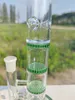 10 Inch 26CM Straight Heady Bong Three Layers Filter Green Glass Bongs With Top Spinal Filter Water Pipe Hookah Local Warehouse