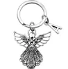 100st/Lot Key Ring Keychain Jewelry Silver Plated 26 English Letters Guardian Angel Wings Charms Pendant Nyckel Tillbehör
