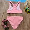 7-14 Ans Fille Maillot De Bain Enfants Lettre Imprimer Bikini Ensemble Sport Deux Pièces Maillots De Bain Pour Enfants Ceinture s Maillot De Bain Beachwear 220426