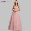Cute Pink Bridesmaid Dresses For Women Ever Pretty EP07905PK A-Line V-Neck Tulle Sparkle Wedding Guest Dresses Sukienki Weselne 201114