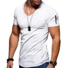 Été à manches courtes hommes col en V t-shirt Fitness Bodybulding hip hop solides hauts 220418