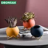 Round Ball Vase Vase Vase Iron Bracket Small Flower Pot Floary Arrangement de bureau Décoration de plantes Y200709