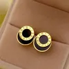 Gold Color Top Quality Women Fashion Jewelry Designer Stud Titanium Steel Drop Black Oil Love Luxury Earring for Lady Party Gifts