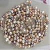 Handknuten halsband Natural 7-8mm White Purple Pink Freshwater Pearl Sweater Chain Baroque Pearl 60 tum