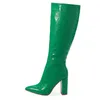 2022 Women 10.5cm High Heels Green Knee High Boots Lady Fetish Block Heels Leather Green Boots Platform Catwalk Stripper Shoes Y220729