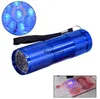 395nm UV-ficklampa Mini 9 LED Lila ljus ficklampor Toch Vattentät Aluminium Alloy Torch Blacklight Detector för hund urin husdjursfläckar