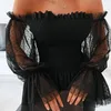 Wsevypo Sexy Off Schouder Blouse Vrouwen Mesh Flare Mouwen Zomer Mode Sheer Lange Mouwen Kant Franje Blouser Tops 220623