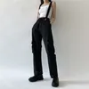 Women Fashion Harajuku Cargo Pants Black Detachable Strap Trousers Female Elastic Waist Streetwear Pants Plus Zise Casual Pants 201113