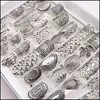 Band Rings Jewelry Wholesale 20Pcs Mix Style Vintage Carved Flower Sier Plated Ring For Women Size 17Mm To Dh1Jp