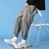 Japon Şerit Pantolon erkek Moda Trendy Casual Erkekler Streetwear Vahşi Gevşek İpli Erkek Siyah Ekose Pantolon 220325