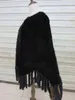 Poncho en vraie fourrure de vison enveloppe le manteau de Cape de fête d'hiver des femmes avec des glands noir