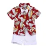 1-7 Years Toddler Baby Boy Shorts Clothing Sets Hawaiian Outfit Infant Kids Leaves Floral Printed Bow T-Shirt Top + Short Suit SUmmer M4137