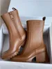 Designer Womens Half Boots Shoes Winter Chunky Med Heels Plain Square Toes Shoe Rainboots Zip Women Mid Calf Booty Wear Resistant Thick Soled Boot