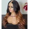 30Inches Long 1x4 Black Roots Ombre Caramel Brown U Part Human Hair Wigs with 6Clips Glueless Opening Remy V Shape Wigs Easy Wear