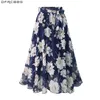 Новый плюс размером Women Chiffon Skirt Europe Fashion Bow Saia Midi Lining Jupe Femme Lace Up Falda Mujer Summer Print Floral Skirts T200106