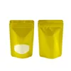 100pcs/lote 5 tamanhos 8,5x13 cm Sacos coloridos de stand -up Bolsa de armazenamento de fechadura com papel alumínio com janela redonda para zíper bolsa de embalagem de trava mylar de mylar