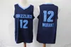 Basketballtrikots Männer Memphisgizzliesjersey Throwback Mike 10 Bibby Ja 12 Morant Basketball Shorts Trikots Grün Blau