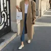 [EWQ] Korea Chic Temperament Khaki Blazer Damskie Jesienne Notched Loose Double Długosz Długi Rękaw Długie Kurtka 220402