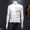 2022 spring and summer trend fashion personalized printing T-shirt breathable slim round neck cotton thin section short-sleeved top men's