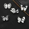 Skeleton Butterfly Brooches Enamel Pins Black Skull Custom Gothic Punk Lapel Clothes Badges Bag Hat Jewelry Gift for Kid Friends