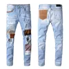 Jeans firmati Jeans da uomo Pantaloni da cowboy Azzurro Mens Slim Denim Straight Biker Hole Hip Hop Taglia USA 28-40