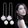 Dangle & Chandelier Women's Long Snowflake Ear Chains Zircon Ball Pearl Earrings Crystal Versatile Sweet Silver Plated WiresDangle Dangl