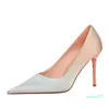 Klänningskor European och American Fashion Sweet High Heels Stiletto Heel Grunt Point Satin Match Färg Gradient Singel