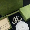 Shiny Love Rhinestone Charm Earrings Pearl Double Letter Eardrops Elegant Personality Diamond Studs With Gift Box