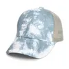 New Summer Party Supplies Cappelli coda di cavallo tie-dye 6 colori Mesh Hollow Messy Bun Berretto da baseball Trucker Hat Fast Send