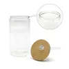 50pcs/Case 16oz Sublimation Glass Mugs Blanks Bamboo Lid Frosted Beer Can Glass Borosilicate Tumbler Mason Jar Cups With Plastic Straw for Iced Coffee ss0105