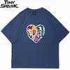 Men Hip Hop Streetwear Tshirt Harajuku Furry Heart Letter Tirt Cotton Cutton Summer Summer Shirt Thirt Tops Tees Black 220521