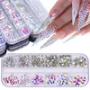 12 grille boîte décalcomanies Nail Art strass bijoux plat diamant vitrail en forme de longue goutte d'eau strass ongles décoration accessoires amour carré