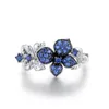 Klusterringar blå blomma för kvinnor silver färg ring av kvinnliga anel smycken tillbehör parti gåvor cluster