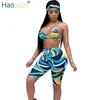 Haoyuan Sexy 3 Piece Set Women Head Head Sarfcrop Topsbodycon Shorts Sweat Suits Boho Beach Summer Outfits Three Piece Track Clest T200603