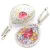 Lustre de Dangle 46x23mm Multi Color 9.5g Jóias criadas Jóias Conjunto de jóias rosa Turmalina Golden Citrina Tanzanita Mulheres Brincos de Pingente de Prata